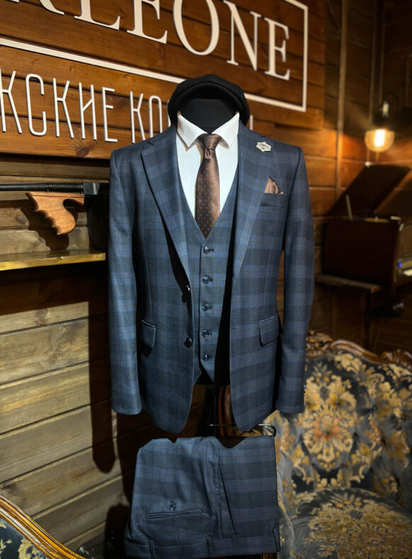 Костюм синий в клетку | К525